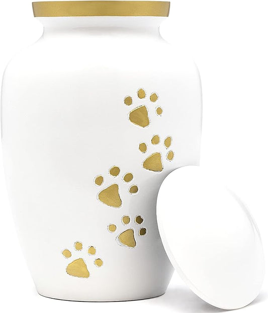 Dogs and Cats Urn with Beautiful Velvet Bag (Pearl, 8 Inches)