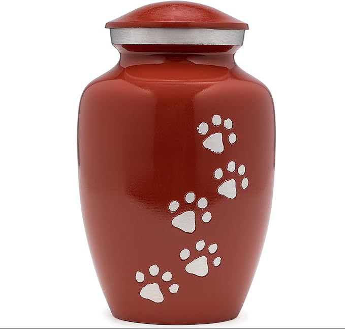 Dogs and Cats Urn with Beautiful Velvet Bag (Red, Large)
