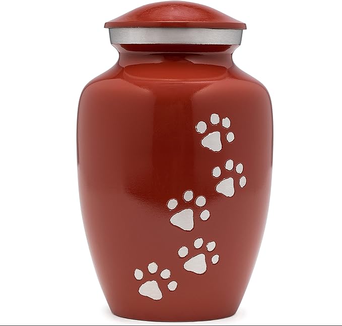 Dogs and Cats Urn with Beautiful Velvet Bag (Red, Large)