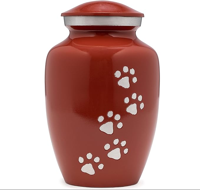 Dogs and Cats Urn with Beautiful Velvet Bag (Red, Medium)