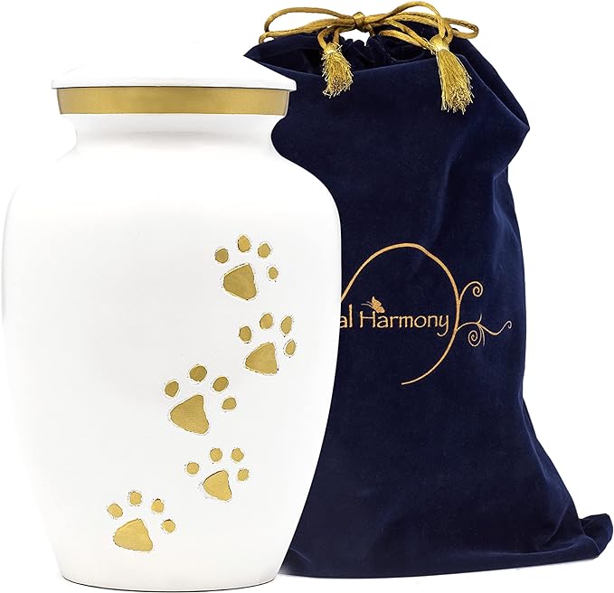 Dogs and Cats Urn with Beautiful Velvet Bag (Pearl, 8 Inches)