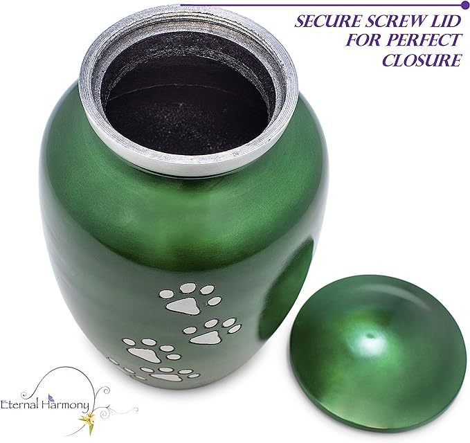 Dogs and Cats Urn with Beautiful Velvet Bag (Green, 6 Inches)