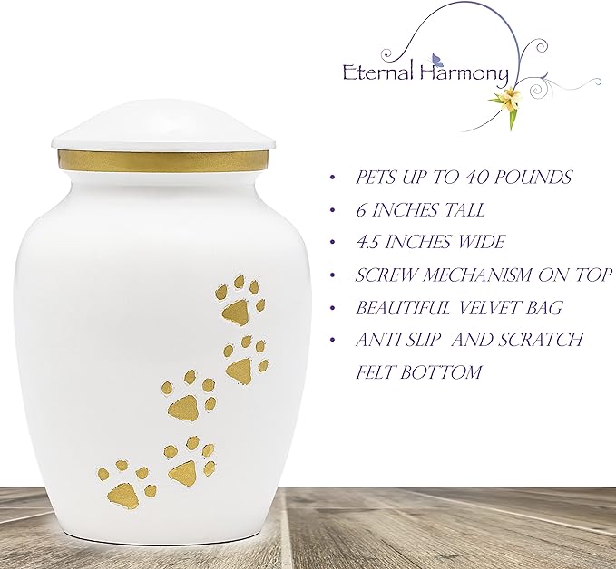 Dogs and Cats Urn with Beautiful Velvet Bag (Pearl, Medium)
