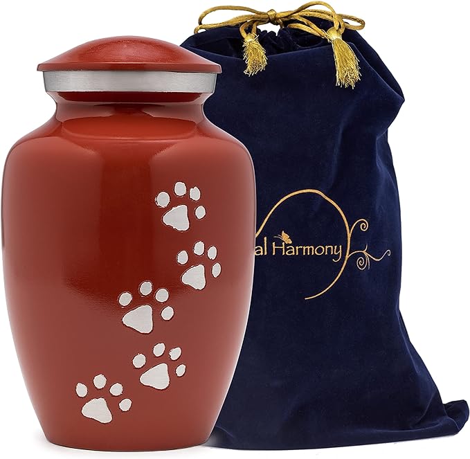 Dogs and Cats Urn with Beautiful Velvet Bag (Red, Large)
