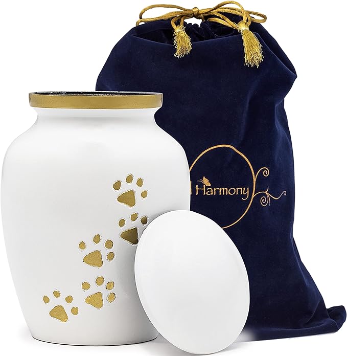 Dogs and Cats Urn with Beautiful Velvet Bag (Pearl, Medium)
