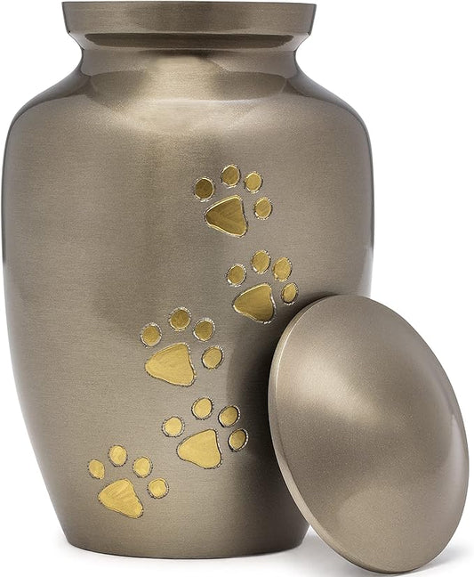 Dogs and Cats Urn with Beautiful Velvet Bag (Silver, Large)