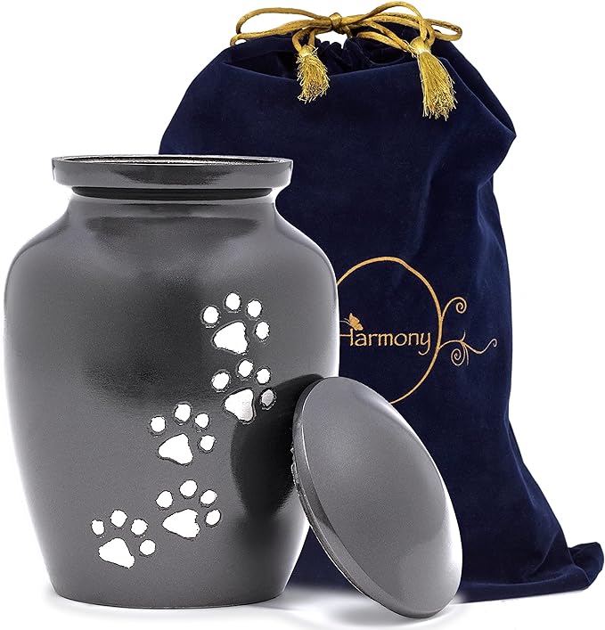 Dogs and Cats Urn with Beautiful Velvet Bag(Dark Gray, Medium)