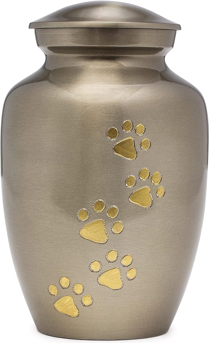 Dogs and Cats Urn with Beautiful Velvet Bag (Silver, Large)
