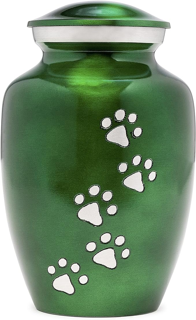 Dogs and Cats Urn with Beautiful Velvet Bag (Green, 8 Inches)