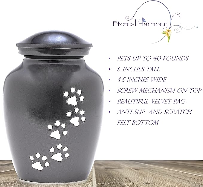 Dogs and Cats Urn with Beautiful Velvet Bag(Dark Gray, Large)
