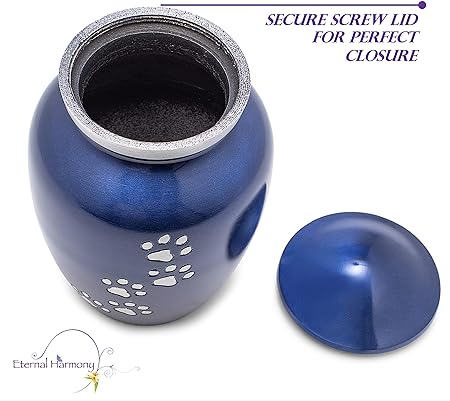 Dogs and Cats Urn with Beautiful Velvet Bag (Blue, 6 Inches)