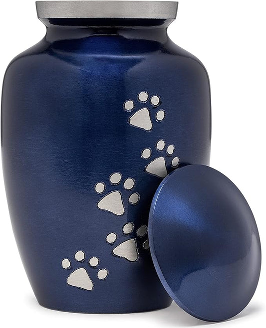Dogs and Cats Urn with Beautiful Velvet Bag (Blue, 6 Inches)