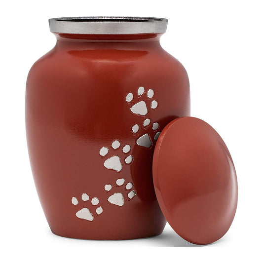 Dogs and Cats Urn with Beautiful Velvet Bag (Red, Medium)