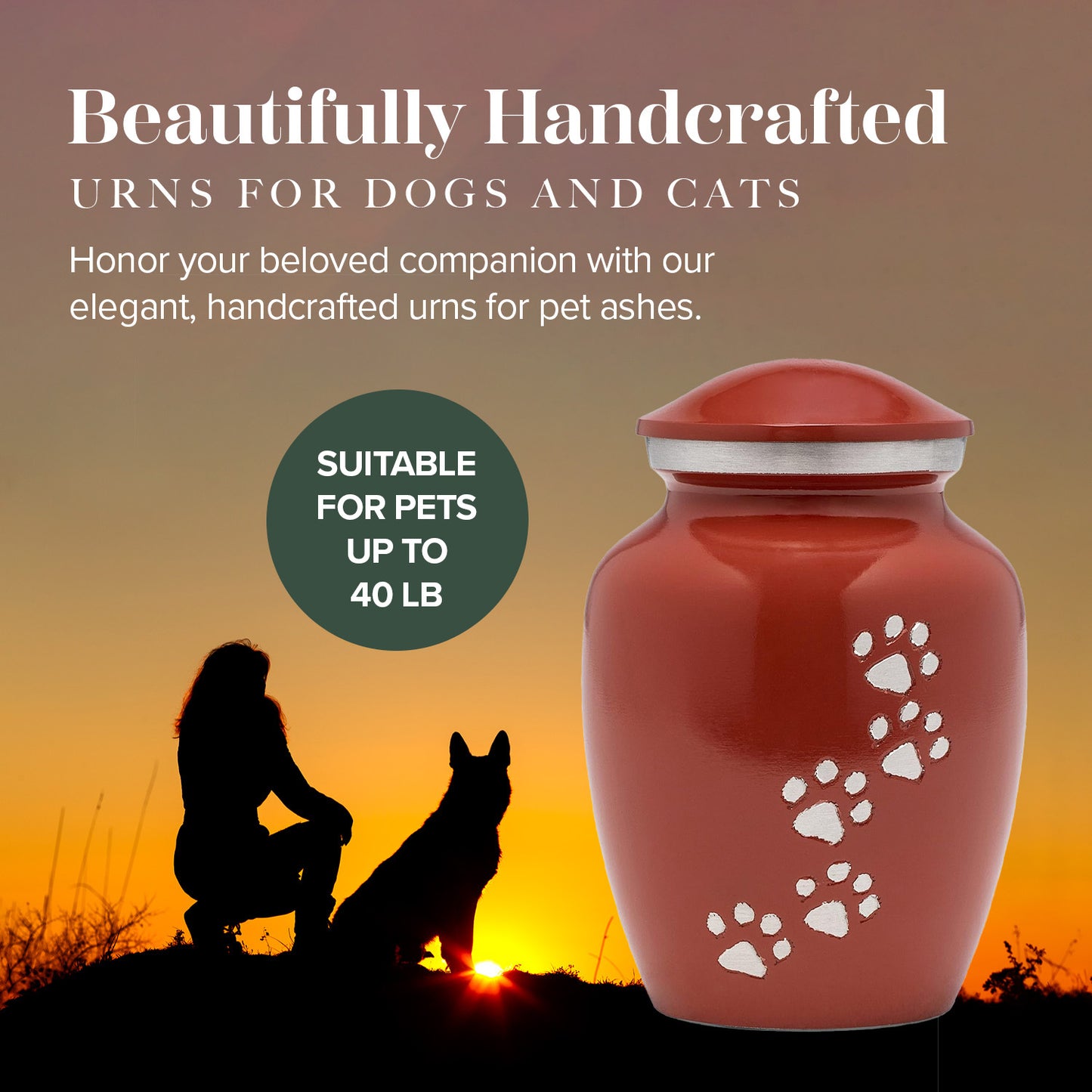 Dogs and Cats Urn with Beautiful Velvet Bag (Red, Medium)