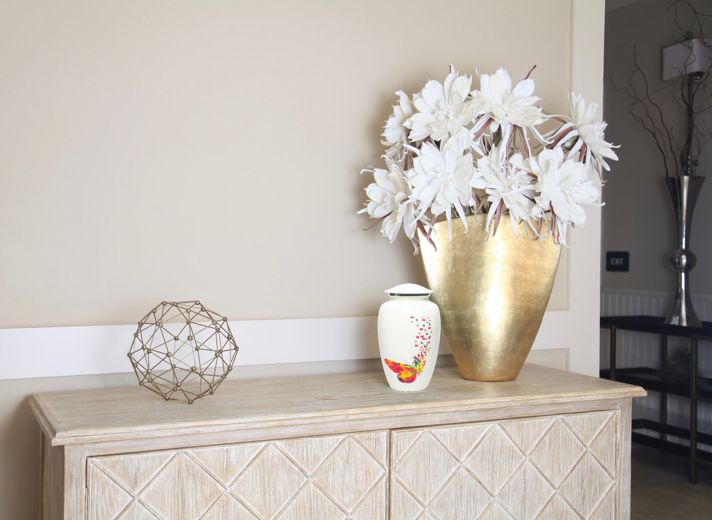 Adult Urn Large in White Mariposa
