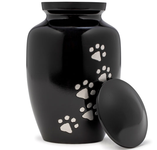 Dogs and Cat Urns with Beautiful Velvet Bag (Black, 8 Inches)