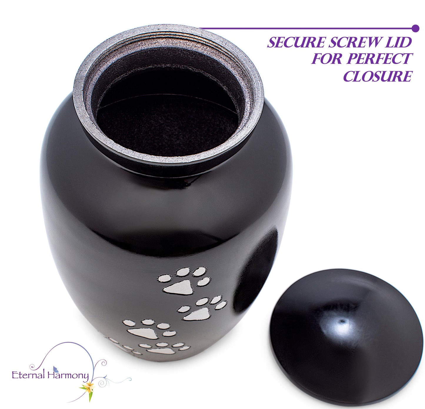 Dogs and Cat Urns with Beautiful Velvet Bag (Black, 8 Inches)