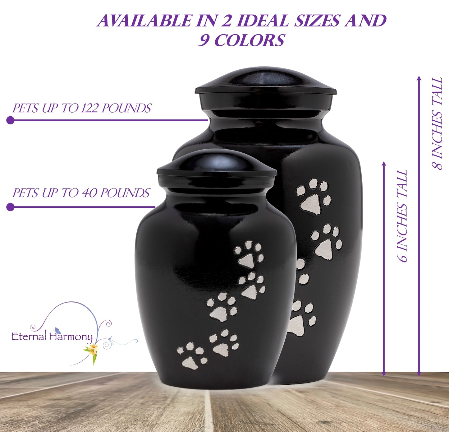 Dogs and Cat Urns with Beautiful Velvet Bag (Black, 8 Inches)