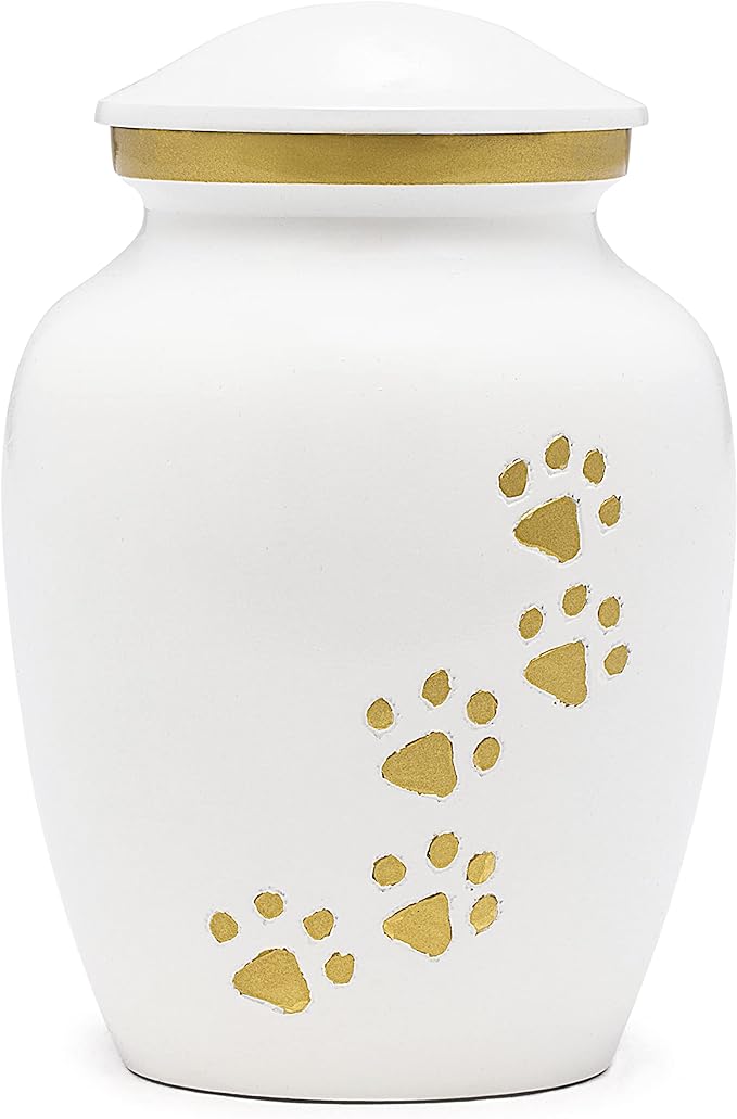 Dogs and Cats Urn with Beautiful Velvet Bag (Pearl, Medium)