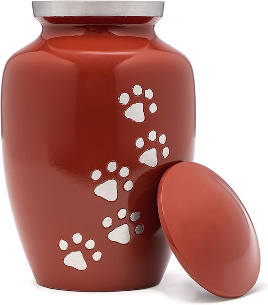 Dogs and Cats Urn with Beautiful Velvet Bag (Red, Large)