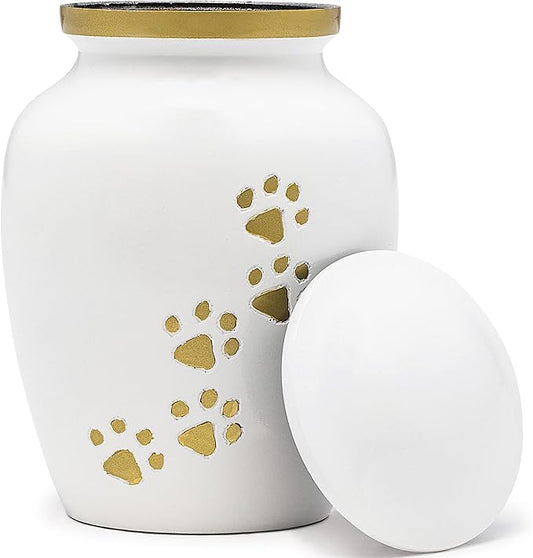 Dogs and Cats Urn with Beautiful Velvet Bag (Pearl, Medium)