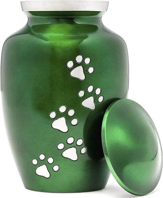 Dogs and Cats Urn with Beautiful Velvet Bag (Green, 8 Inches)
