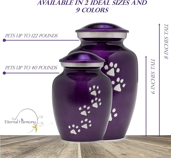 Dogs and Cats Urn with Beautiful Velvet Bag (Purple, Medium)