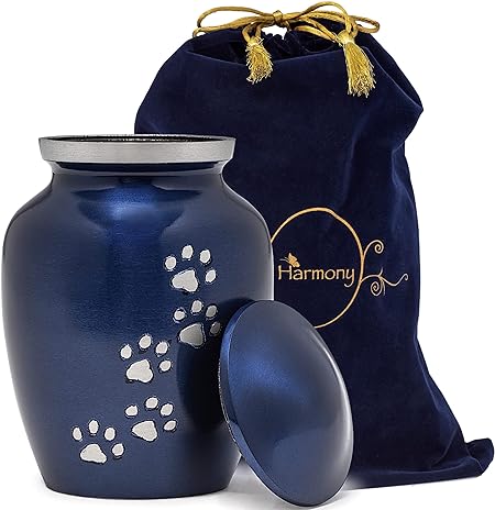 Dogs and Cats Urn with Beautiful Velvet Bag (Blue, 6 Inches)
