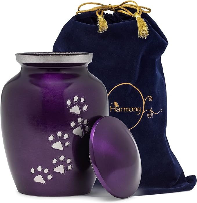 Dogs and Cats Urn with Beautiful Velvet Bag (Purple, Medium)