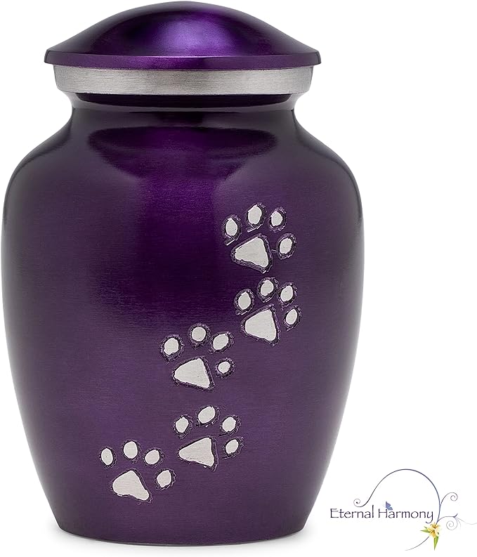 Dogs and Cats Urn with Beautiful Velvet Bag (Purple, Medium)