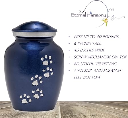 Dogs and Cats Urn with Beautiful Velvet Bag (Blue, 6 Inches)