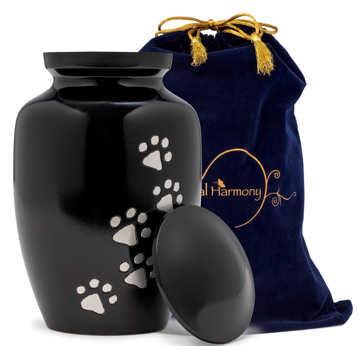 Dogs and Cat Urns with Beautiful Velvet Bag (Black, 8 Inches)