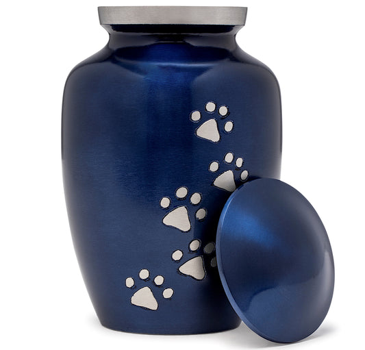 Dogs and Cats Urn with Beautiful Velvet Bag (Blue, 8 Inches)